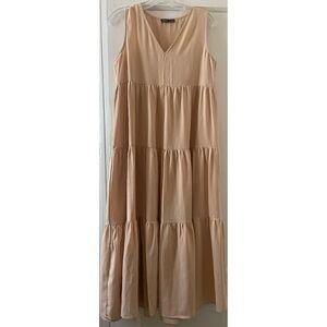 Elegant Sleeveless Tan Midi Dress